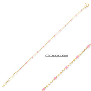 Pulsera de Cadena con Diseño de Esmalte en Color Rosa Claro, Joyería de Plata de Ley 925 Hecha a Mano en Turquía, Venta al Por Mayor - Product Image 5