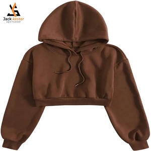 เสื้อฮู้ดครอปสำหรับผู้หญิงสมัยใหม่ พร้อมโลโก้ด้านหน้าและด้านหลัง ผลิตจากผ้าฝ้ายผสมโพลีเอสเตอร์แบบฟลีซ ป้องกันลม เป็นมิตรกับสิ่งแวดล้อม เหมาะสำหรับใส่ลำลองในฤดูหนาวและฤดูใบไม้ร่วง - Product Image 1