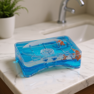 Jabonera Transparente Decorada PYXIS de 11x3.6x7.6cm para la Colección de Accesorios de Baño Gedy - Product Image 3