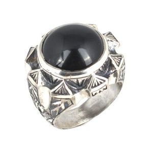 925 Sterling <b>Silver</b> Men's Ring with Radiant Cut Round Onyx and Agate Geometric <b>Pen</b> Design for Everyday Wear - Product Image 1