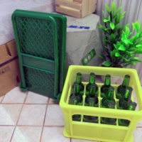 Nouvel Arrivage : Ensemble de Jouets DIY pour Maison de Poupée Miniature Échelle 1:12, en Plastique Moulé, comprenant Chariot, Panier, Bouteilles et Meubles Unisexe, Vert/Jaune