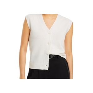 Gilet Casual C by Bloomingdale's in Cashmere Avorio con Dettagli a Bottoni, Chiusura con Cerniera, Tessuto in Lana Lavorata a Maglia e Decorazione con Logo - Product Image 2