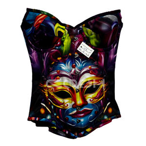 Corsé con estampado de carnaval de Mardi Gras, corsé con varillas de acero, corsé de disfraces colorido, fabricante de corsés. - Product Image 3