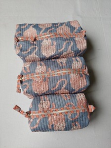 Vintage Cotton Travel Makeup <b>Bag</b> Set-Handmade Quilted Small/Large Cosmetic Case Water Resistant Eco-Friendly Durable High - Product Image 3