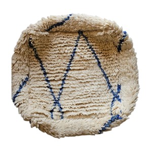Pouf rectangulaire marocain artisanal, crème et bleu à motif à carreaux, style bohème, 100% coton, multifonctionnel - Product Image 1