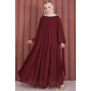 Robe de soirée en mousseline bordeaux pour femme, avec détail froncé, ceinture, silhouette trapèze, taille empire discrète, longueur ras du sol, robe de bal XL - Product Image 3
