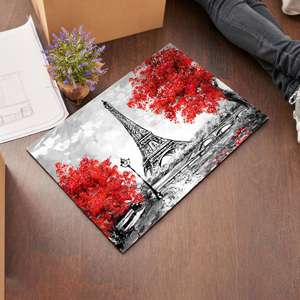 Alfombra Estampada con Paisaje Urbano de la Torre Eiffel y Árbol Rojo, Vista de Francia, Alfombra de Chenilla - Product Image 2