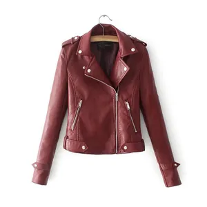 Automne et hiver nouvelles femmes veste en cuir veste en cuir mince mode femmes en gros en gros moto dames véritable - Product Image 1