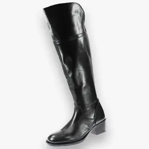 Women's pirate boot with cuff, plus size, Italian comfort in fine leather, black back zip, heel 3
