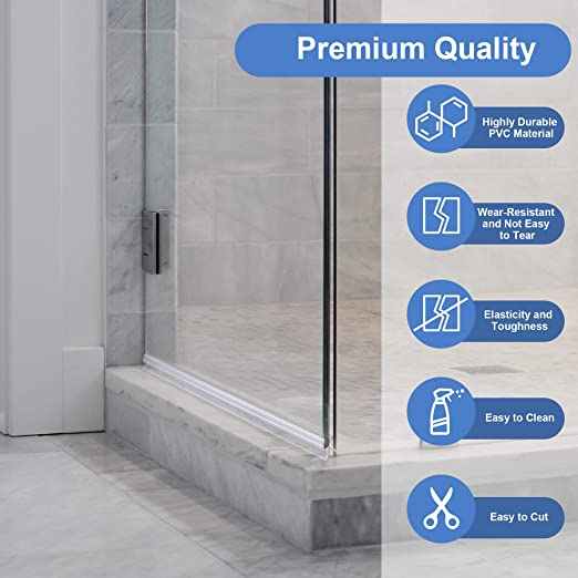 10 Ft Silicone Glass Shower Door Seal Strip – F-Type Weatherproof Sweep For 1/4" Frameless Doors (Clear, Easy Cut)