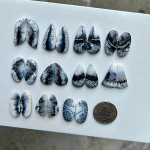 Natural Dendrite Opal Cabochon Loose Gemstone Pair in Mix Shape and Size for Jewelry Making Dendritic Opal Gemstone - Product Image 3