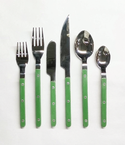 Ensemble de couverts Green Bistrot avec finition argentée brillante, ustensiles de table en acier inoxydable de qualité supérieure, lot de 6 pour cuisine moderne - Product Image 1