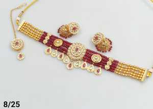 Cristal elegante nuevo diseño chapado en oro piedra tradicional tachonado Jumkha pendiente Mangtika collar de cobre conjunto y conjunto de joyería mujeres - Product Image 4