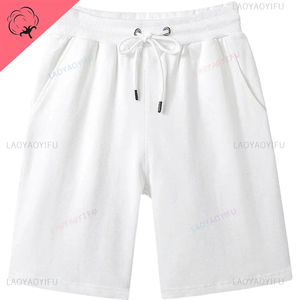 2025 été mode haute qualité coton hommes décontracté Shorts cordon taille confortable noir blanc asiatique taille L-5XL genou longueur - Product Image 2