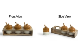 Barni Tales Multi-Purpose Ceramic Pickle & Chutney Jar Set With Spoons & Wooden <b>Holder</b> Set Of 3 Ceramic Condiment <b>Pot</b> - Product Image 6