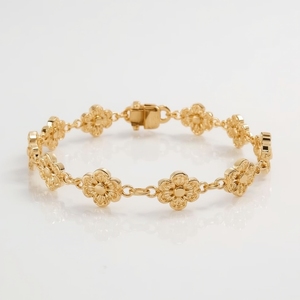 Women's Solid 9K <b>Gold</b> Luxury Floral Station <b>Bracelet</b> Natural Diamond Set Center Daisy Link Design GIA Certified OEM Fine Jewelry - Product Image 5