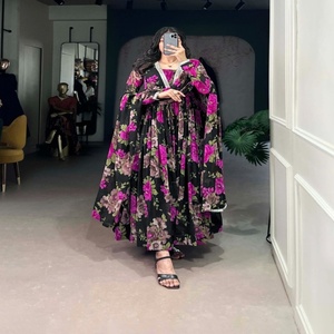 Vente chaude Georgette Floral imprimé avec Papier Miroir Dentelle Robe Fabricant Abd Fournisseur De Surat - Product Image 1