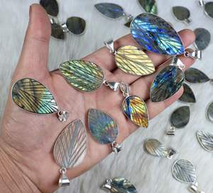 Pendentif en pierre précieuse labradorite feuille naturelle pendentif en gros pendentif en pierre labradorite multi collier en argent sterling - Product Image 1