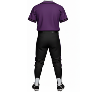 ชุดยูนิฟอร์มเบสบอลสีม่วงและดำแบบมืออาชีพ เสื้อเจอร์ซีย์แบบติดกระดุมเต็มตัว พร้อมแถบตัดสีตัดกัน และกางเกงแบบสปอร์ต - Product Image 3