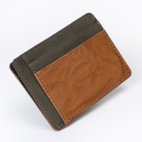 Dompet Kartu Kulit Asli Bertekstur Ultra Tipis Pendek Modis, Penutup Terbuka, Katun, Anti RFID, Unisex, Kapasitas Besar, Hadiah Pria