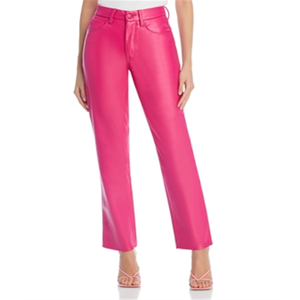 Jeans Americani a Vita Alta e Gamba Dritta in Finta Pelle, Modello Good Icon Rosa, Taglia 6, Denim Lavabile con Decorazione a Bottoni - Product Image 1