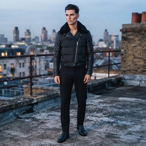 Blouson de motard matelassé pour homme en similicuir avec manches matelassées, col montant, coupe classique, hiver, moto, éco-responsable, respirant, OEM ODM - Product Image 5