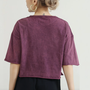 Camiseta Corta de Mujer Vintage de Alta Calidad, Transpirable, Oversize, de Algodón Pesado con Lavado Ácido, Anti-Pilling, Ajuste Holgado, Cuello Redondo - Product Image 2