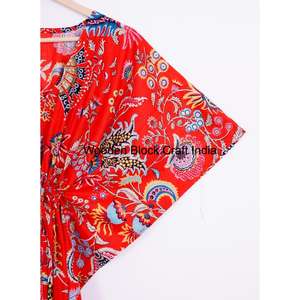 Vestido Kaftán 100% Algodón Puro con Encaje Floral y Cuadros para Mujeres Embarazadas - Vestido Maxi para Playa y Dormir - Product Image 4