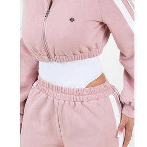 Ensemble Athleisure pour Femmes, Veste de survêtement Courte et Pantalon Jogging à Jambes Larges, Mélange de Coton, Fabrication en Gros OEM B2B - Product Image 4