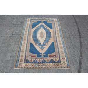 Alfombra Turca de 4.6x7 pies (140x214 cm), Alfombra Vintage Azul Camuflaje - Product Image 1