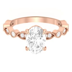 Anillo de Compromiso Elegante para Mujer con Diamante Ovalado de 2 Quilates Cultivado en Laboratorio, Oro de 14K, Certificado IGI, Joyería para Bodas y Fiestas - Product Image 1
