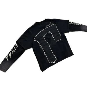 Camisetas Personalizadas con Gráficos Bordados, Estilo Desgastado, 100% Algodón, Talla Grande, Manga Larga de Doble Capa para Hombre - Product Image 2