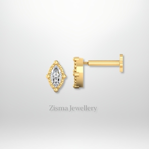 Pendientes Milgrain de diamantes Marquesa de lujo, joyería Piercing de oro macizo de 14K y 18K, diamantes naturales cultivados en laboratorio Real certificados IGI - Product Image 6