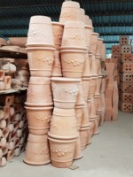 [Décor Ecova] POTS de jardin en terre cuite faits à la main en argile pour l'extérieur du VIETNAM avec TEXTURE côtelée verticale-MINI bols en terre cuite à fleurs