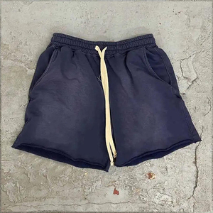Top venta cordón ácido lavado pantalones cortos hombres francés Terry Vintage pesado Gsm algodón Jogger pantalones cortos corte crudo borde pantalones cortos - Product Image 3