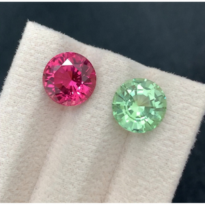 Paire de tourmalines inversées 6,22 CTS, excellente taille ronde, tourmaline naturelle verte + rose. - Product Image 1