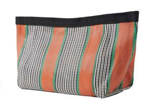 Sac à cosmétiques personnalisé en nylon recyclé rayé pochette mode pour trousse de toilette fourre-tout fermeture à glissière sangles pour plage voyage Wo - Product Image 3