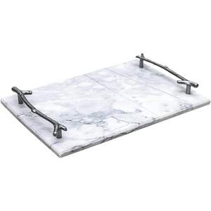 Plateau de service en marbre avec poignées Décor de mariage Plateaux en marbre naturel Looks de luxe Plateau de service en céramique de marbre de haute qualité - Product Image 1