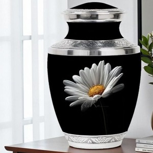Black & Silver Aluminium Cremation Urn - Adult Human Ashes Urn <b>10</b> <b>Inch</b> - Metal Funeral Memorial Urn - Product Image 6