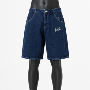 Pantalones Cortos de Mezclilla Holgados Personalizados para Hombre, Estilo Urbano, Lavado Oscuro, OEM, ODM, Marca Privada, Venta al Por Mayor - Product Image 1