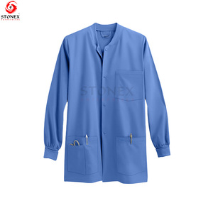 <b>Men's</b> Round Neck Rib Knit Trim Snap Front <b>Long</b> Sleeve Scrub <b>Jacket</b> Breathable Hot Sale Scrub <b>Jackets</b> - Product Image 4