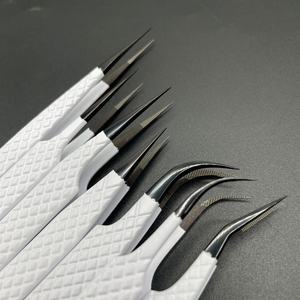 Lot de pinces à cils en acier inoxydable avec logo personnalisé, poignée en diamant, cœur, fibre blanche au plasma noir, écologique et durable - Product Image 6