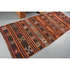 Nueva alfombra Kilim Rectangular de 9x12 en marrón naranja tejido plano estilo Tabriz con patrón de retazos Material de lana viscosa respaldo de látex - Product Image 2