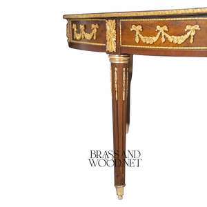 โต๊ะน้ำชาทรงกลมสุดหรูพร้อมท็อปไม้ลายละเอียดอ่อน ตกแต่งด้วยสีทองอย่างสง่างาม และดีไซน์สไตล์ยุโรปคลาสสิก - Product Image 2