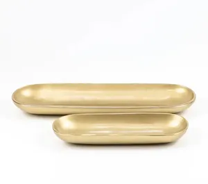 Bandeja de Servicio de Alimentos de Metal Art Deco Única, para Bodas, Vajilla para el Hogar, Plato Decorativo para Servir, Acabado en Aluminio Chapado en Oro - Product Image 1