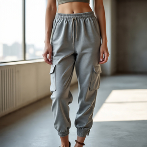 Sportswear Jogging Wear Cargo Sweatpants <b>Women's</b> Causal High Drawstring Waist Jogger <b>Trouser</b> 400 Gsm Sweatpants Ladies - Product Image 5