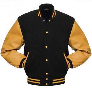 Chaquetas universitarias para hombre con etiqueta personalizada Chaqueta con letras informal con mangas de cuero de talla grande recién llegada - Product Image 1