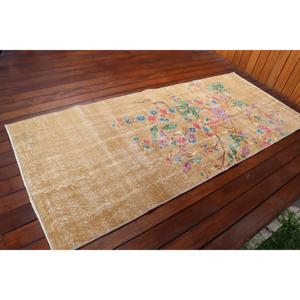 3x6.9 ft Eco-Friendly <b>Wool</b> Rug Traditional Turkish Accent Rug with <b>Brown</b> Patchwork and Latex Backing - Product Image 2