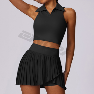 Conjunto de entrenamiento para mujer con top de fitness y falda de cintura alta ideal para gimnasio, yoga o deportes al aire libre, ropa elegante y funcional - Product Image 3