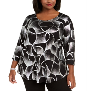 Collezione JM: Top in Chiffon Ricamato Nero-Argento per Donna Taglie Forti 0X, Stile Casual Occidentale Formale Corto per Primavera Estate - Product Image 1